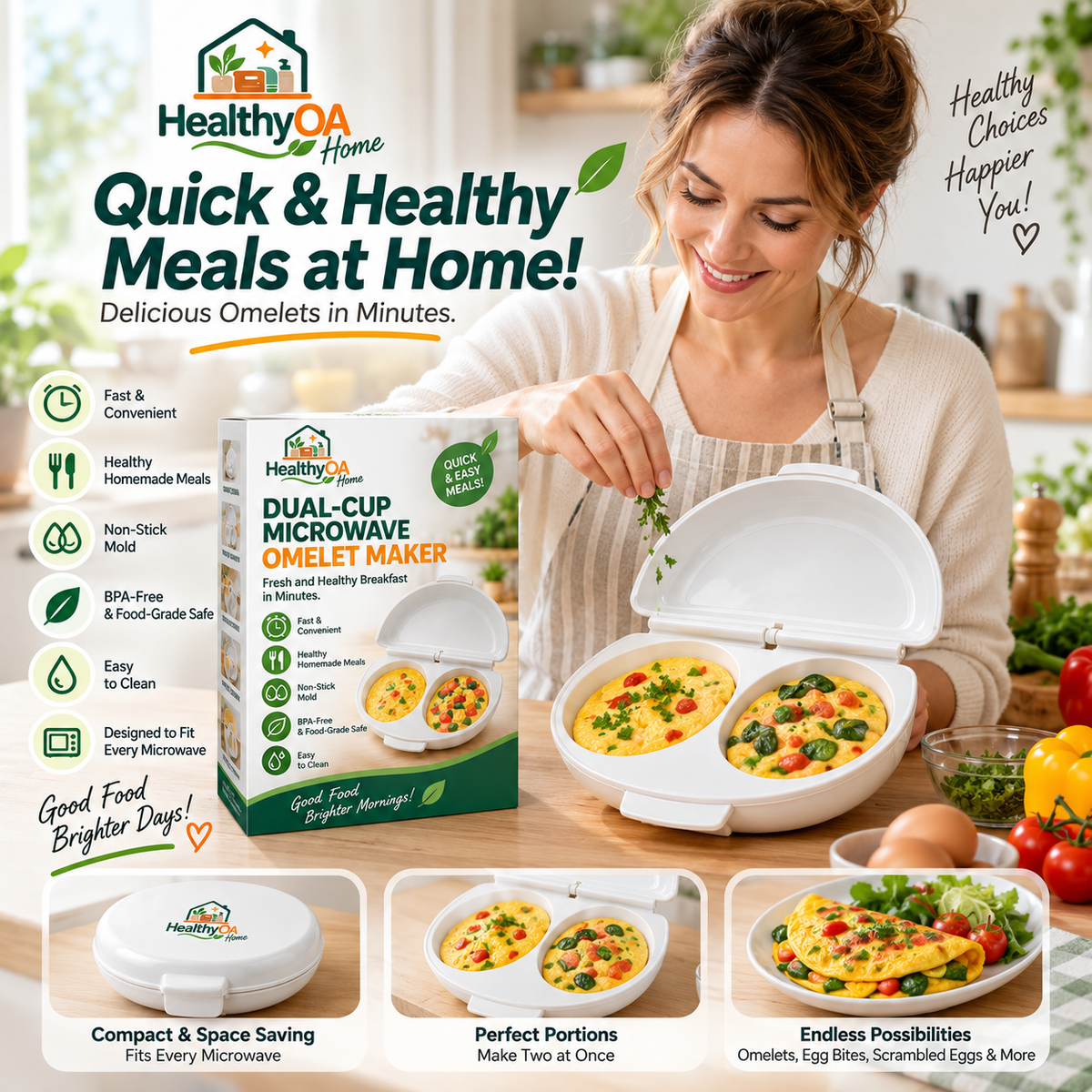 HealthyOA Home Dual-Cup Microwave Omelet Maker