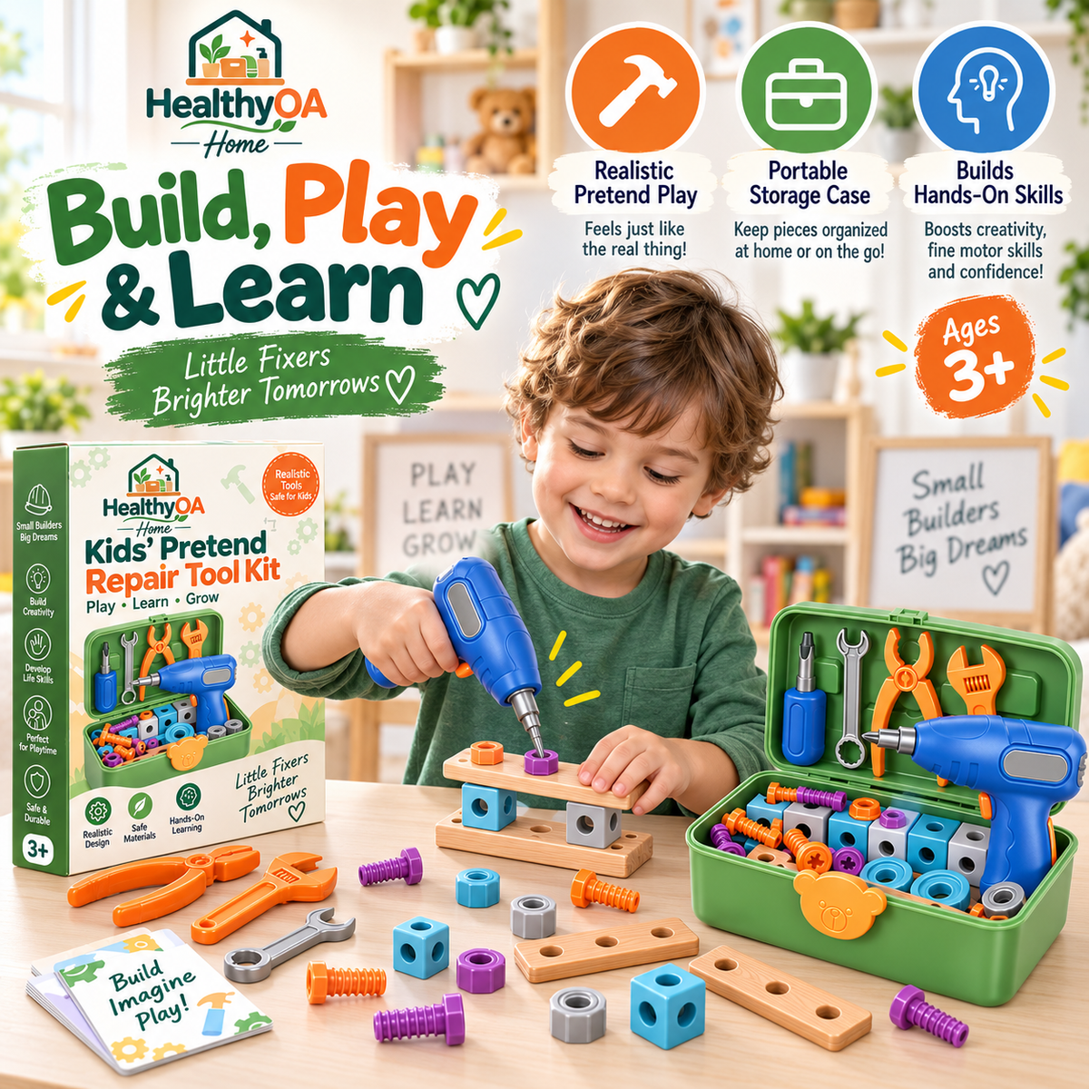 HealthyOA Home Kids' Pretend Repair Tool Kit