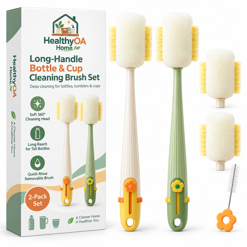 HealthyOA Home Long-Handle Bottle & Cup Cleaning Brush Set