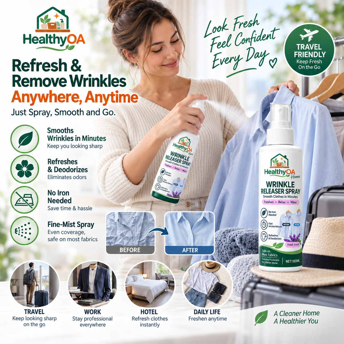 HealthyOA Home Wrinkle Releaser & Fabric Refresher Spray