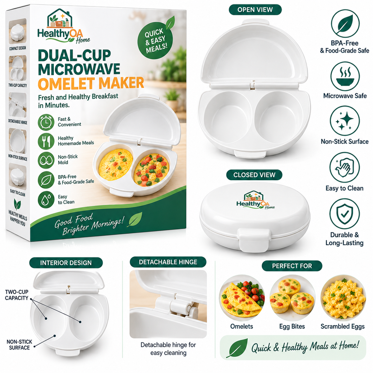 HealthyOA Home Dual-Cup Microwave Omelet Maker