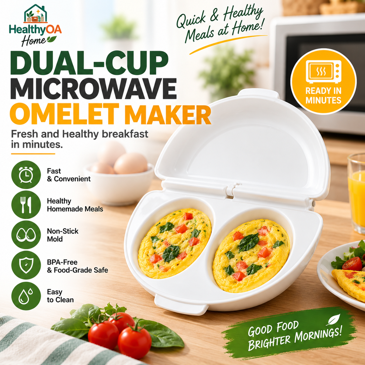 HealthyOA Home Dual-Cup Microwave Omelet Maker