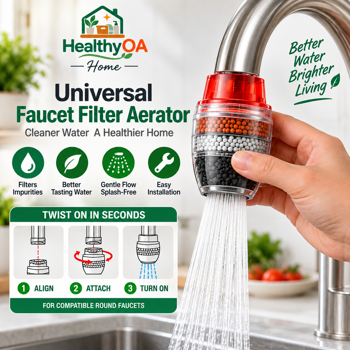 HealthyOA Home Universal Faucet Filter Aerator