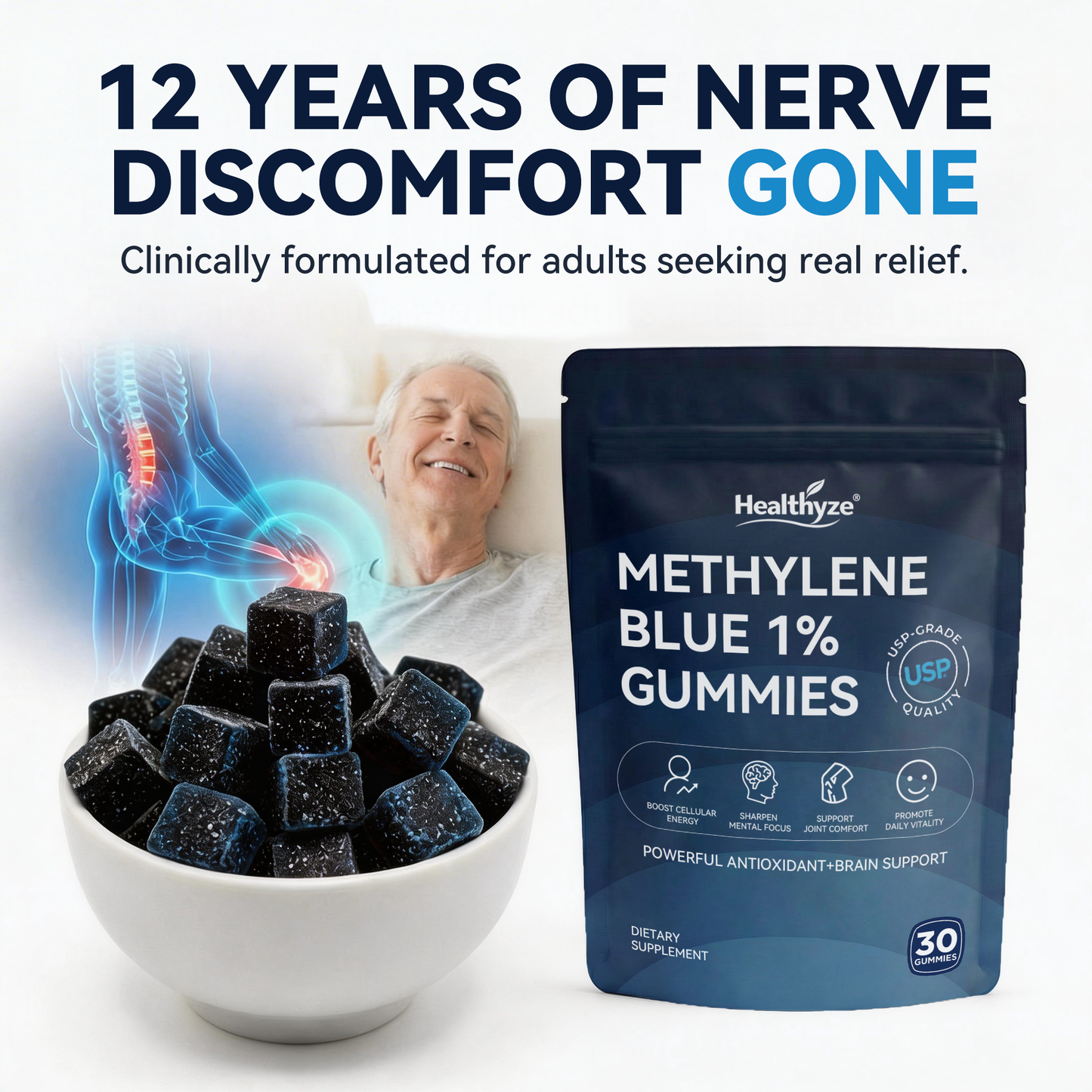 Methylene Blue Gummies💊Pain Go away soon💊Fast-acting: One gummie instantly warms for lasting relief.💎TikTok VIP Exclusive Offer