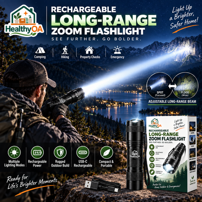 HealthyOA Home Rechargeable Long-Range Zoom Flashlight