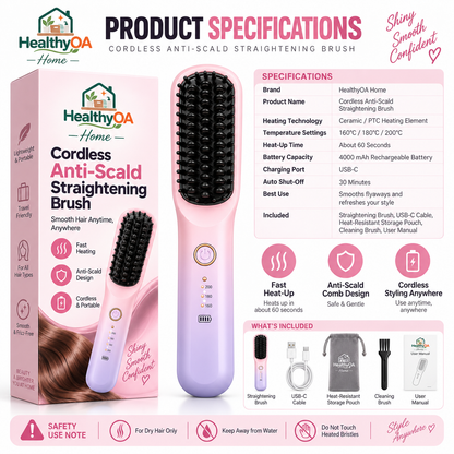 HealthyOA Home Cordless Anti-Scald Straightening Brush