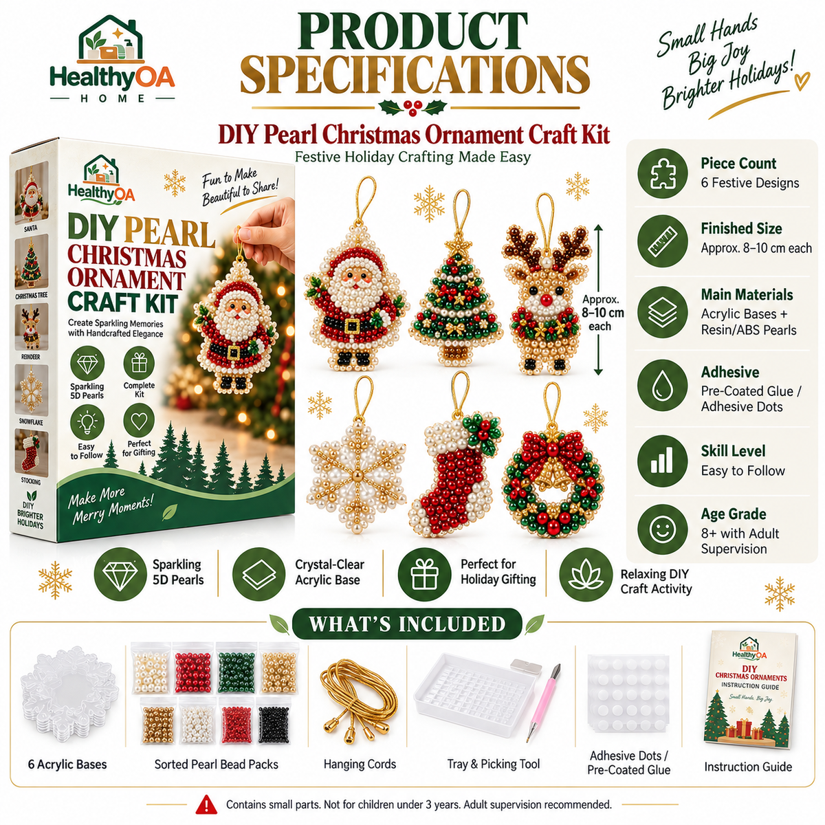 HealthyOA Home DIY Pearl Christmas Ornament Craft Kit