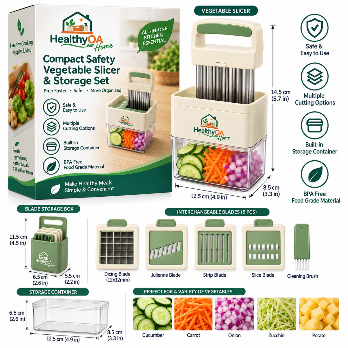 HealthyOA Home Compact Safety Vegetable Slicer & Storage Set