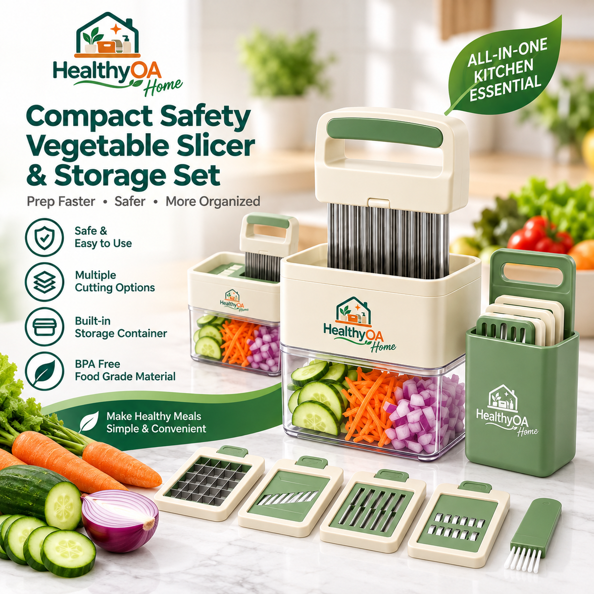 HealthyOA Home Compact Safety Vegetable Slicer & Storage Set