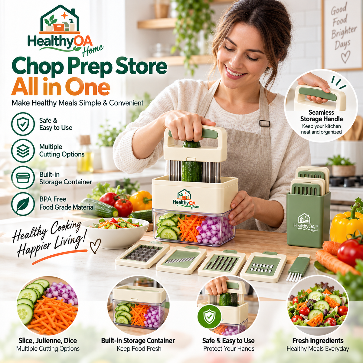 HealthyOA Home Compact Safety Vegetable Slicer & Storage Set