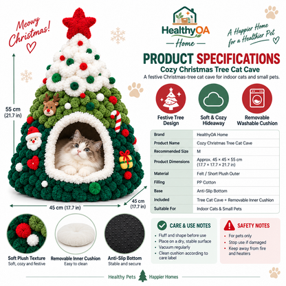 HealthyOA Home Cozy Christmas Tree Cat Cave