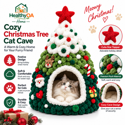 HealthyOA Home Cozy Christmas Tree Cat Cave