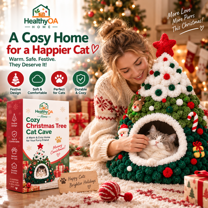 HealthyOA Home Cozy Christmas Tree Cat Cave